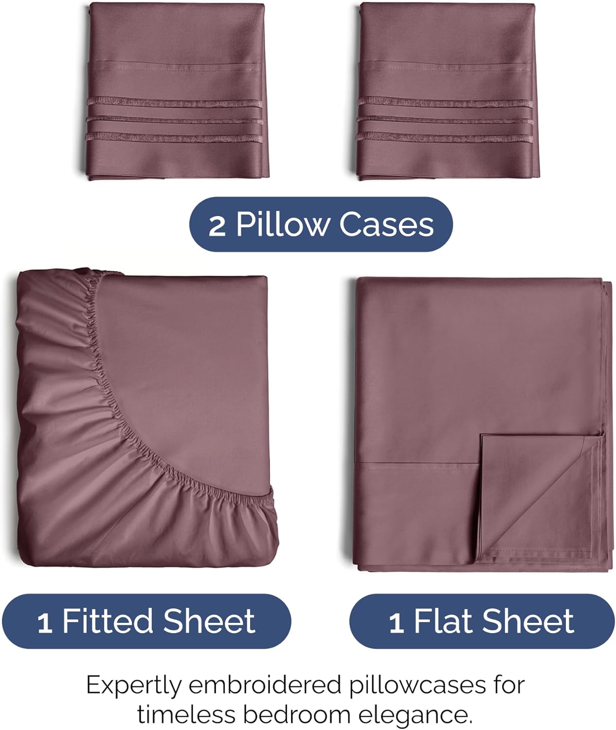 Full Size 4 Piece Sheet Set - Extra Soft, Breathable & Cooling Sheets - Hotel Luxury Durable Bed Sheets for Women & Men - Deep Pockets, Easy-Fit & Wrinkle-Free Sheets - Cool Plum Oeko-Tex Bed Sheets