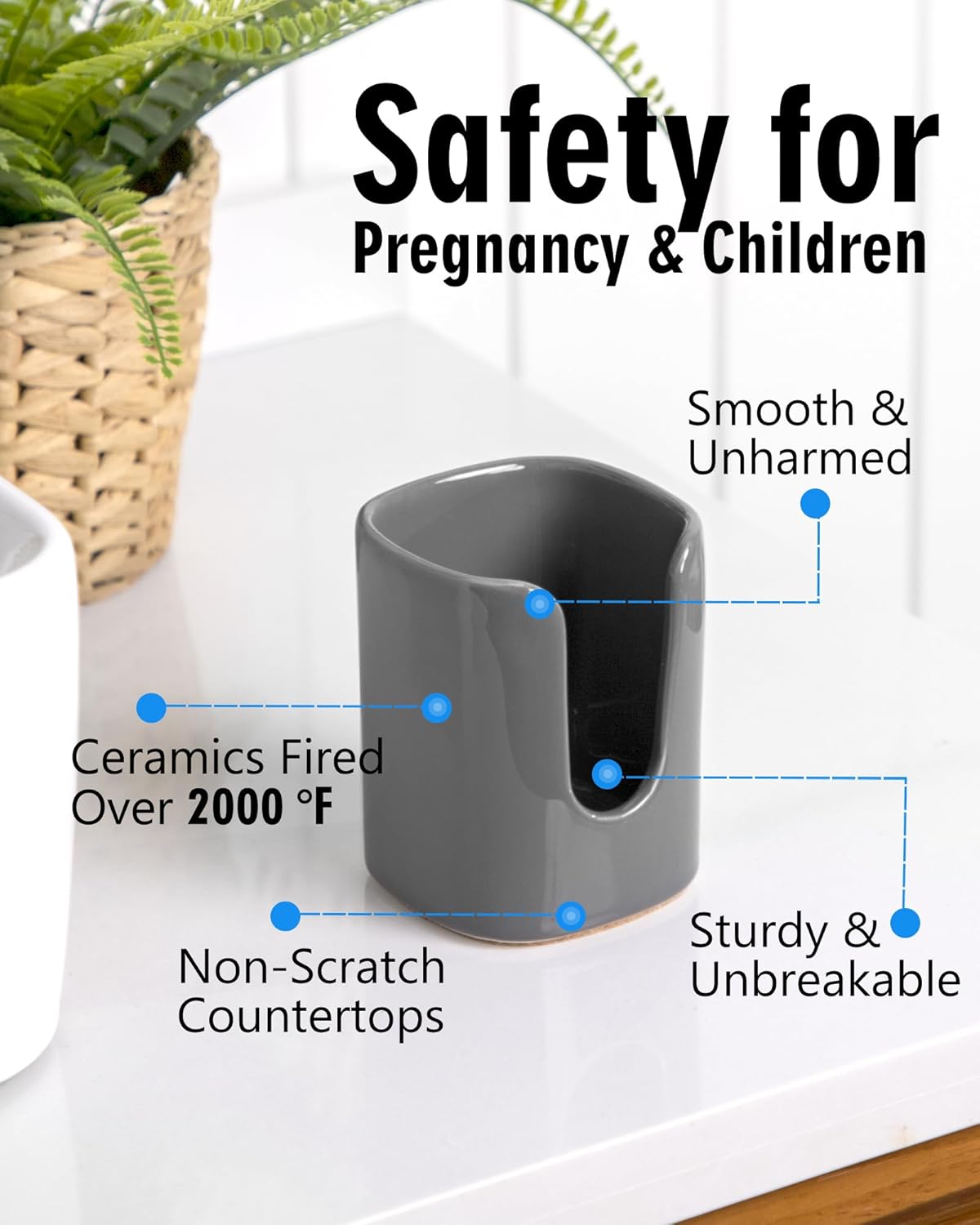 5 oz Square Ceramic Bathroom Cup Dispenser for Kids and Pregnancy - Disposable Paper Cup Holder for Mouthwash Cups on Bathroom Vanity Countertop (1 Pack, Grey)