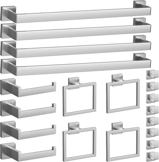 20-Pieces Brushed Nickel Bathroom Accessories Set, 23.6 Inch Bath Towel Bar Set, Stainless Steel Bathroom Hardware Set, Towel Racks for Bathroom Wall Mounted.