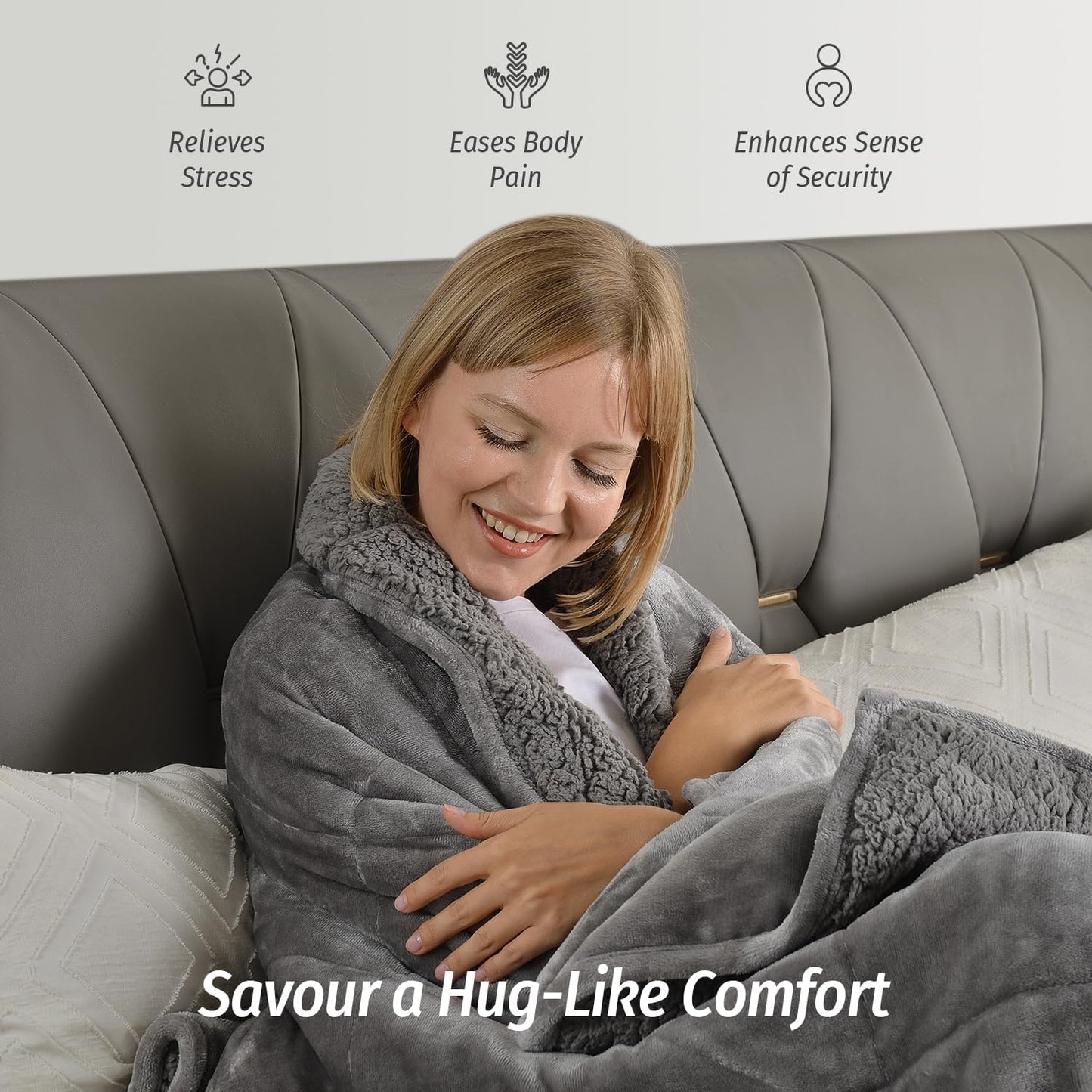 Wemore Sherpa Fleece Weighted Blanket for Adult, 20 lbs Dual Sided Cozy Fluffy Heavy Blanket, Ultra Fuzzy Throw Blanket with Soft Plush Flannel Top, 60 x 80 inches Grey on Both Sides