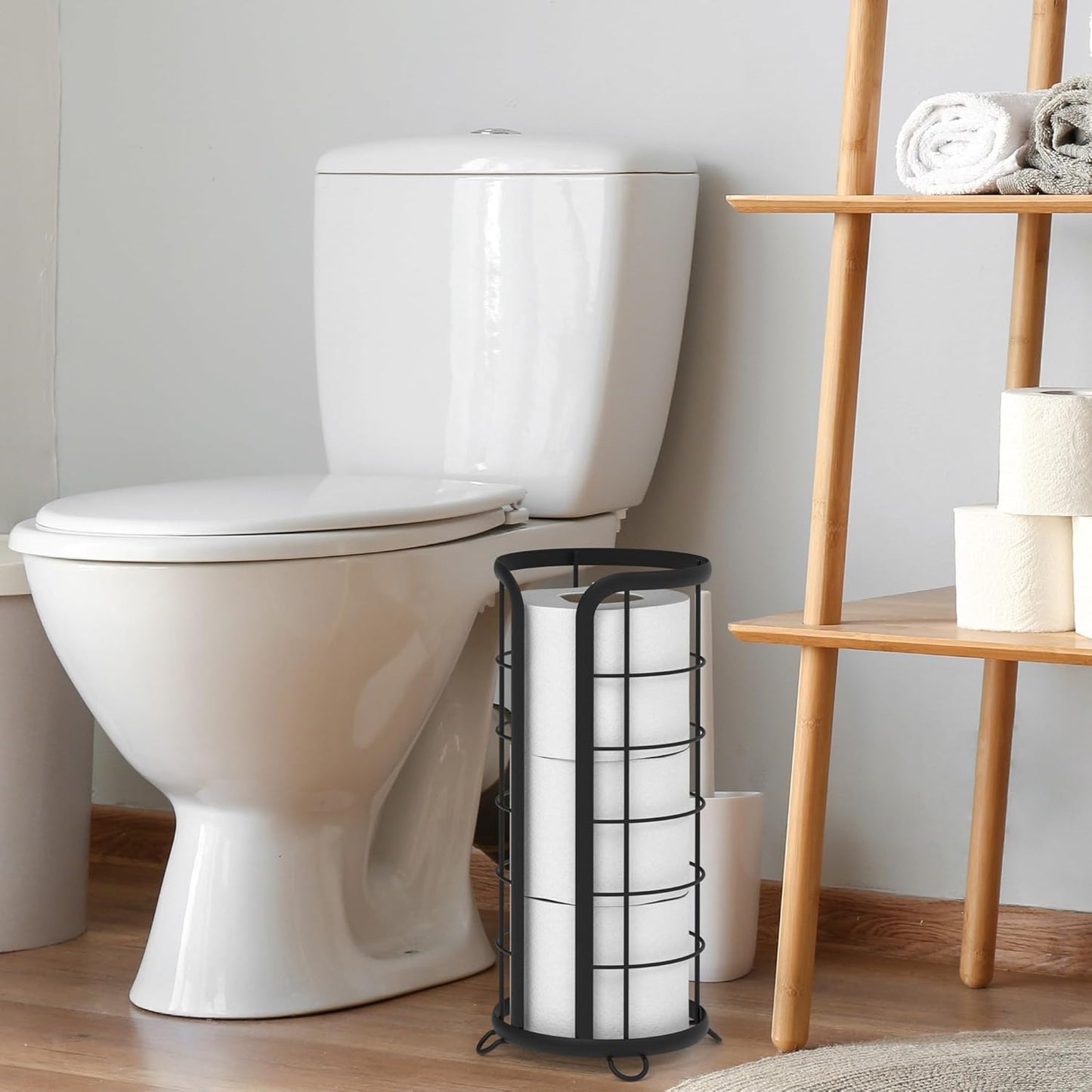BROOKSTONE, Trending Black Toilet Paper Holder, Freestanding Bathroom Tissue Organizer, Minimalistic Storage Solution, Modern & Stylish Design [Holds MEGA Rolls]