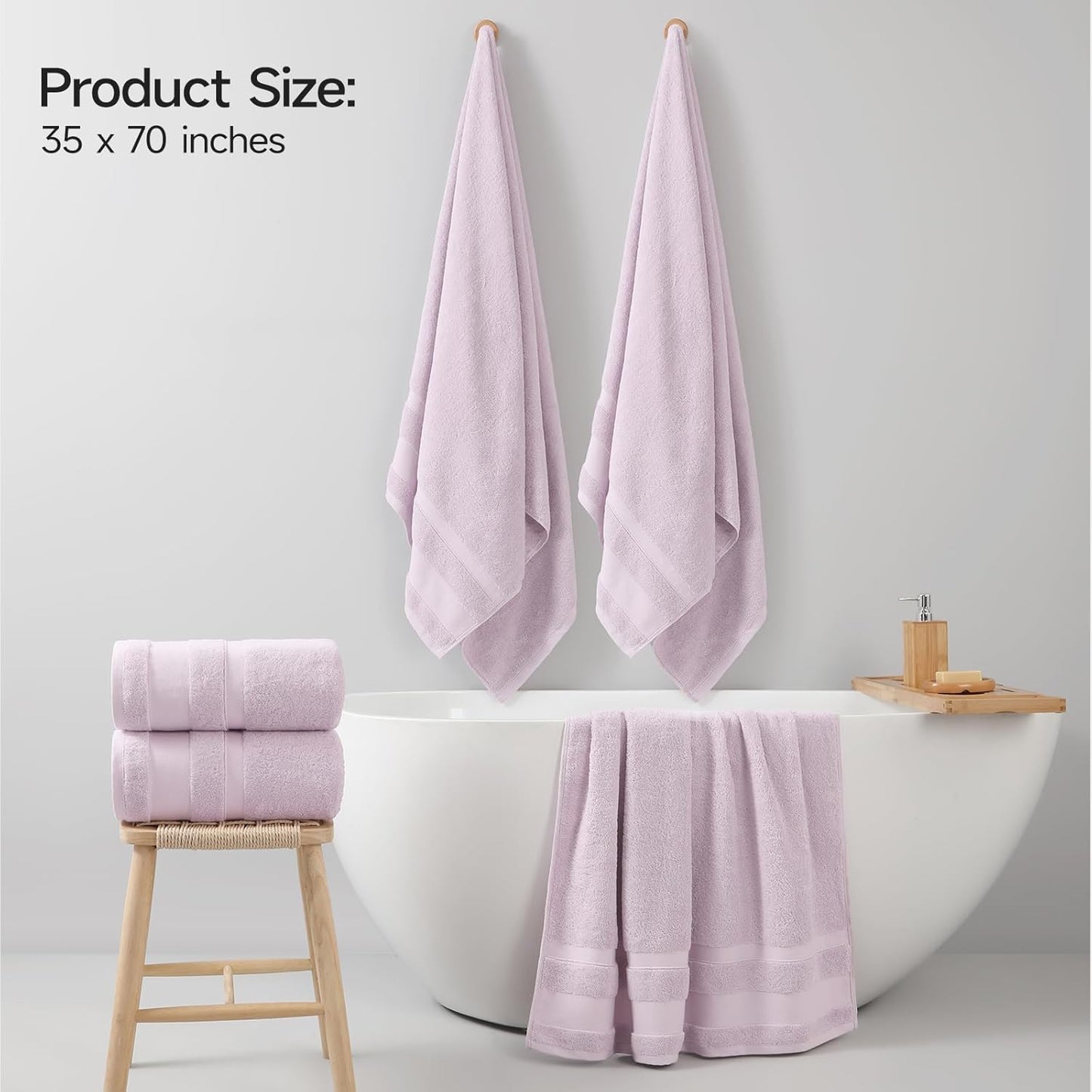 REDKISS 100% Cotton Bath Towels Set of 2, Extra Large Bath Sheets 35 X 70 Inches, 800 GSM, Quick Dry, Ultra Soft & Super Absorbent Bathroom Towel Sets for Bathroom, Gym, Spa, Pool & Hotel, Purple