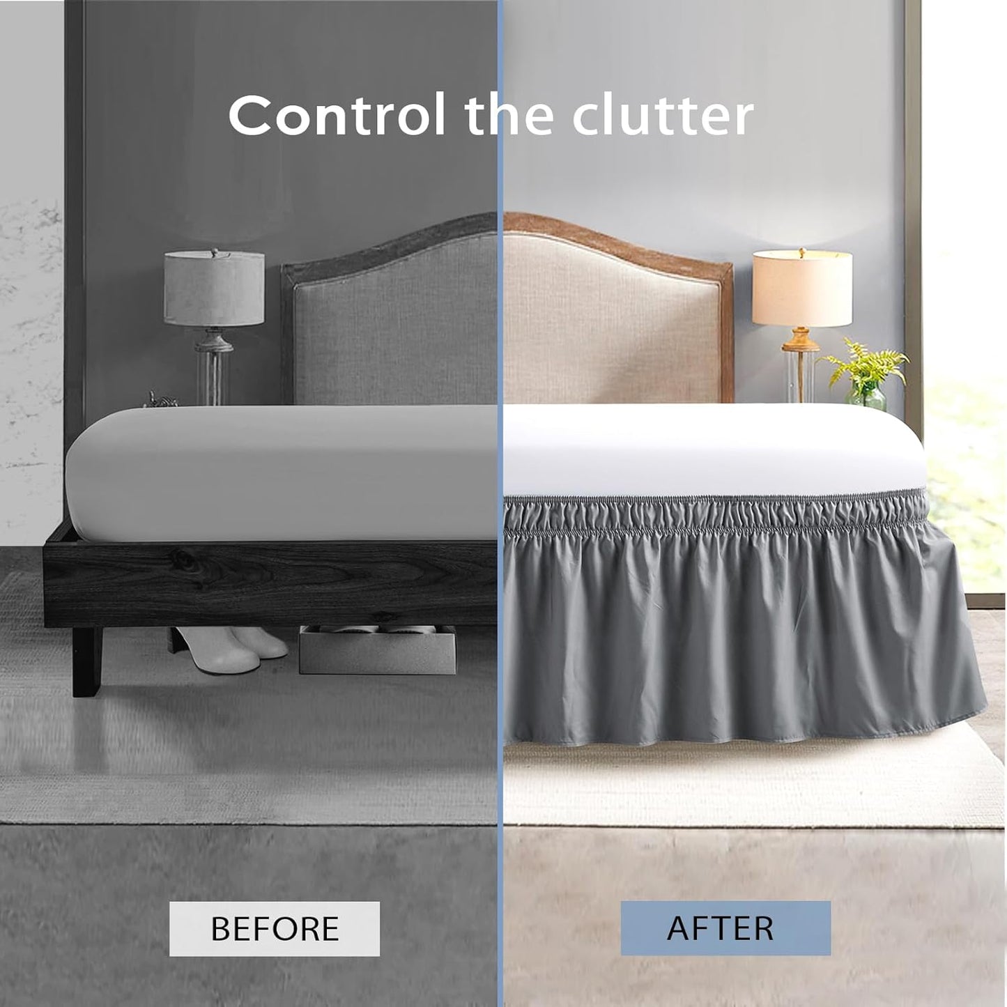 FreshCulture King Bed Skirt, Dust Ruffle for King Size Bed, Easy Fit with 18-Inch Tailored Drop, Elastic Wrap Around Bed Skirt King Size, Hotel Quality Bed Skirts for Adjustable Bed (Dark Grey)