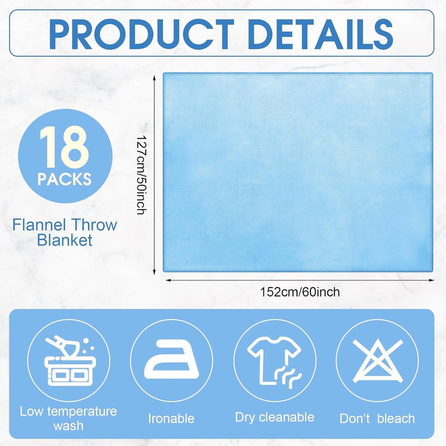 18 Pieces Fleece Blankets Bulk for Wedding 50 x 60 Inch Soft Lightweight Flannel Throw Blankets Bulk for Wedding Guests Home Outdoor Couch Sofa Bed Gifts (Light Blue)