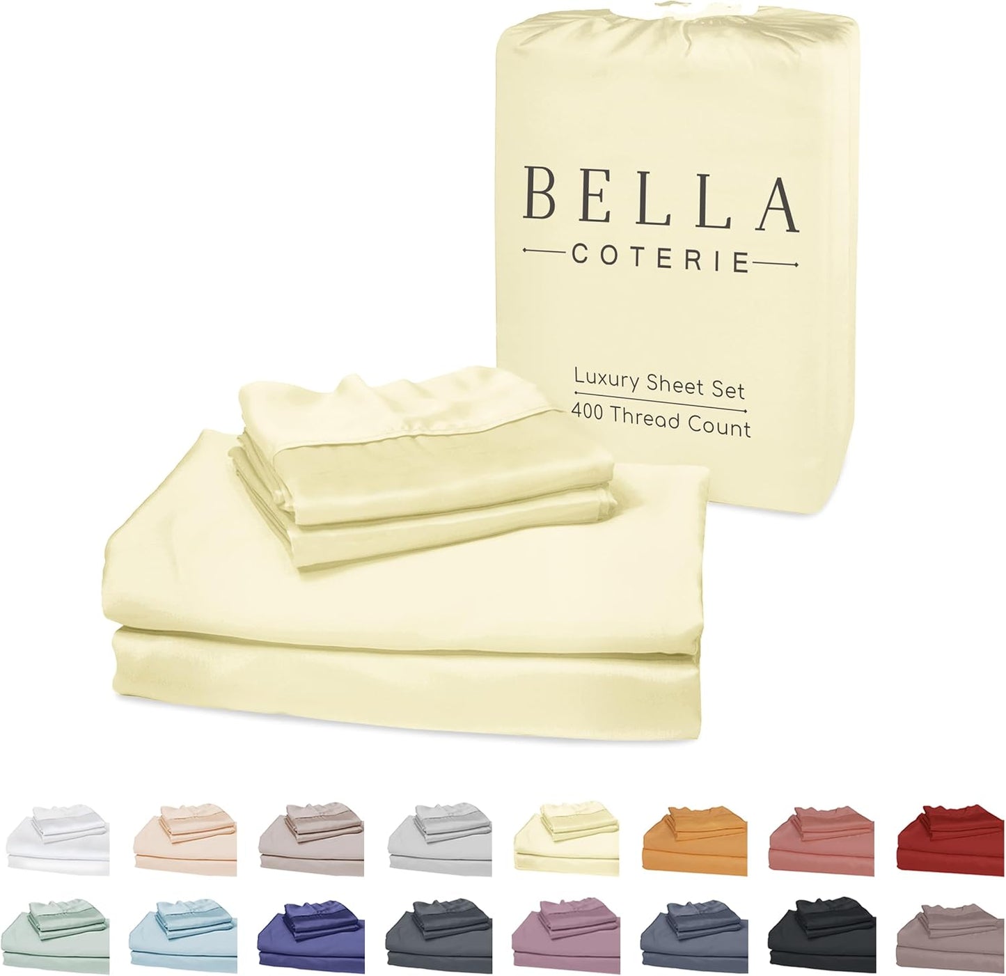 Bella Coterie Luxury Bamboo Viscose Split King Size Sheet Set | 2 Fitted Sheets for Sleep Number & Adjustable Beds | 100% Organically Grown | Cooling & Ultra Soft | 18” Deep Pocket [Lemonade]