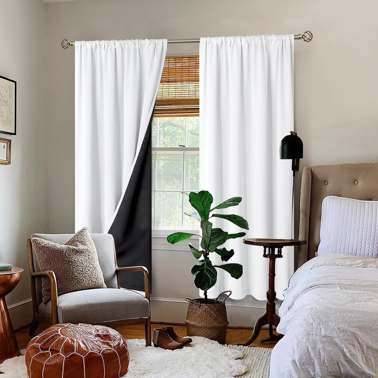 BGment White Blackout Curtains for Living Room, Thermal Insulated Full Room Darkening Window Curtains Noise Cancelling Privacy Rod Pocket Curtains Drapes 80 Inch Length, 2 Panels, 52 Wide, Pure White