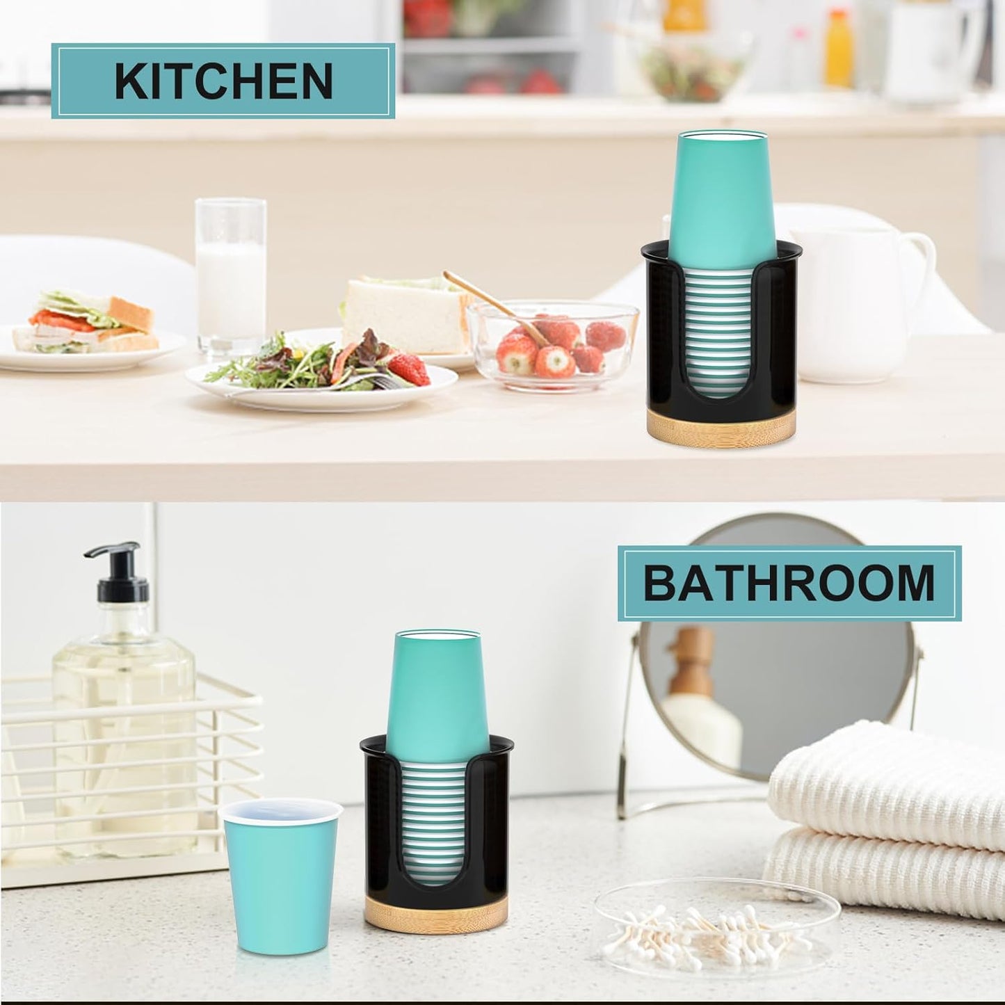 2 Pack Paper Cup Dispenser - Holds 3 oz Mouthwash Cups - Ideal for Bathroom Vanity Countertops (Black)