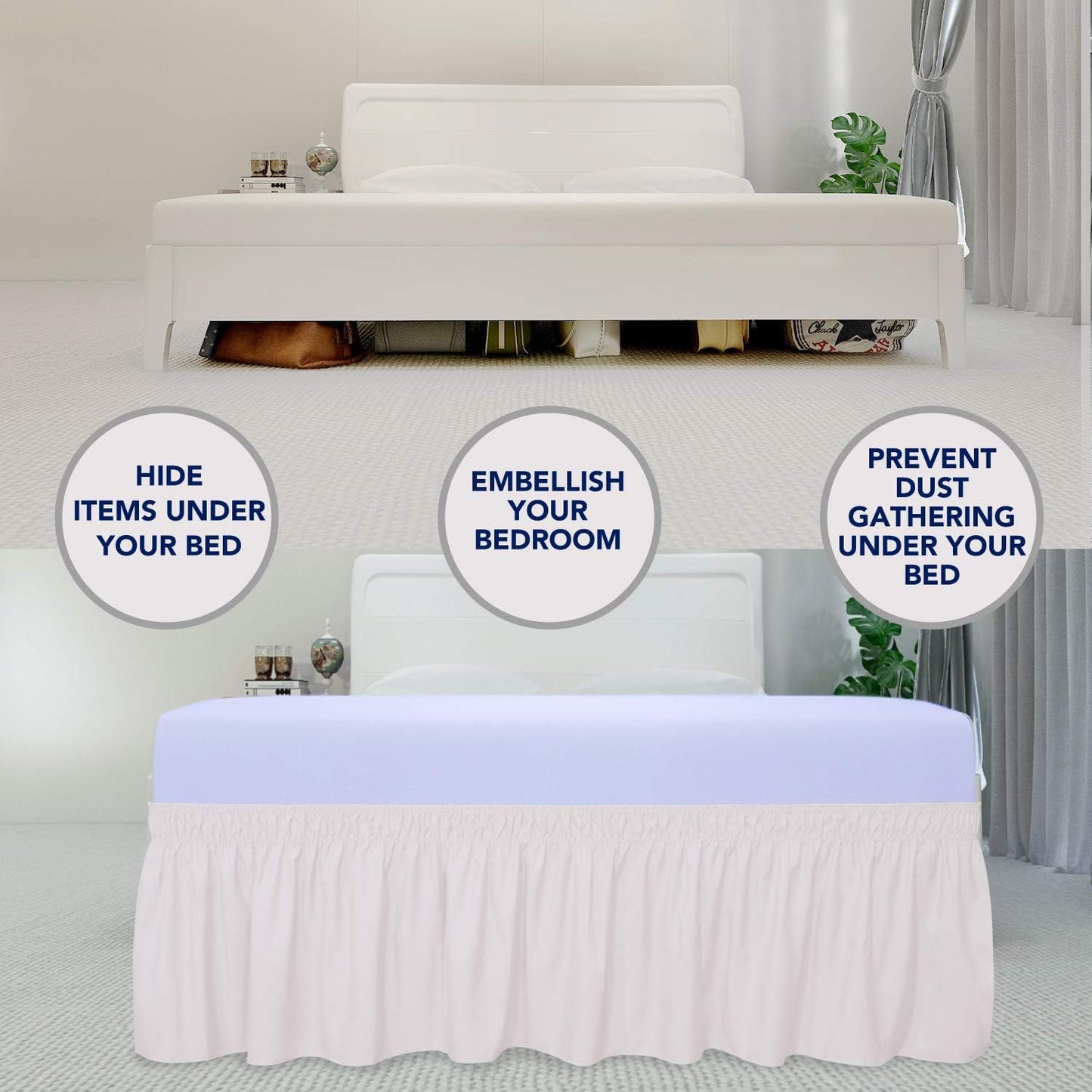 PureFit Wrap Around Ruffled Bed Skirt with Adjustable Elastic Belt - 18 Inch Drop Easy to Put On, Wrinkle Free Bedskirt Dust Ruffles, Bed Frame Cover for Twin, Twin XL and Full Size Bed, Baby Pink