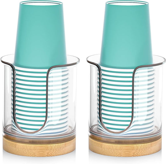 Bathroom Cup Dispenser for Countertops,2 Pack of Bathroom Cup Holders for 3 oz Cups,Small Cup Holder for Mouthwash and Paper Cups (Clear 2 Pack)