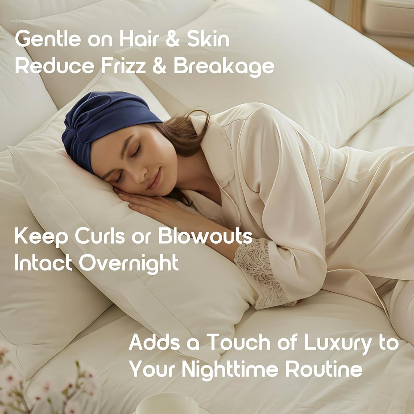 100% Mulberry Silk Bonnet for Sleeping, Adjustable Tie Closure for Women, Breathable Hair Wrap for Hair Protection