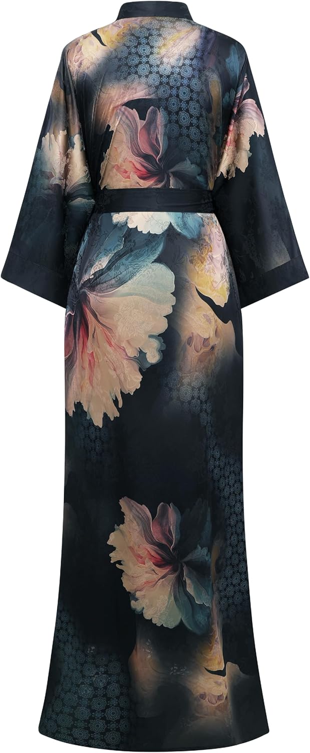 PRODESIGN Kimono Robe for Women - Long Satin Sleepwear Silky Kimono Cover-Up Nightgown Japanese Bathrobe Loungewear Blouse