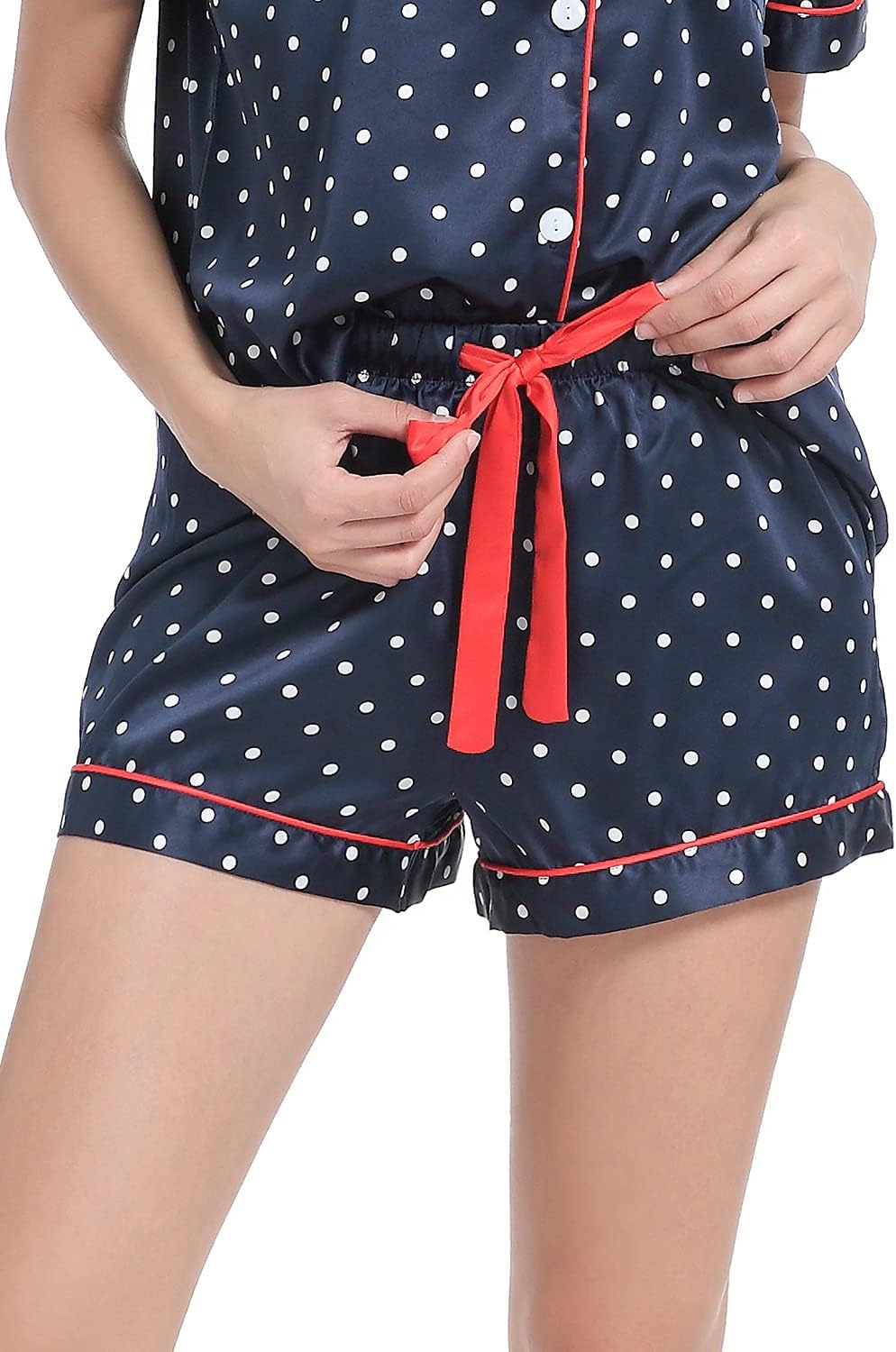 Women's Satin Pajama Set 2-Piece Sleepwear Loungewear Button Down Short Sleeve Silky PJ Set