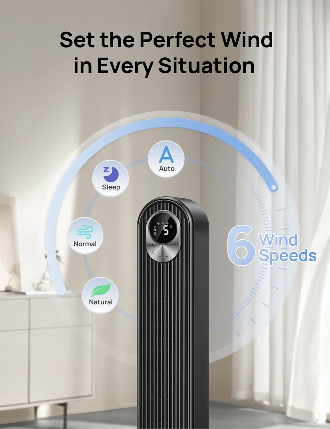Dreo Smart Tower Fan WiFi Voice Control, Works with Alexa/Google, Cruiser Pro T1S Floor Standing Bladeless Oscillating Fan with Remote, 6 Speeds, 4 Modes, 12H Timer, for Indoor Bedroom Home Office