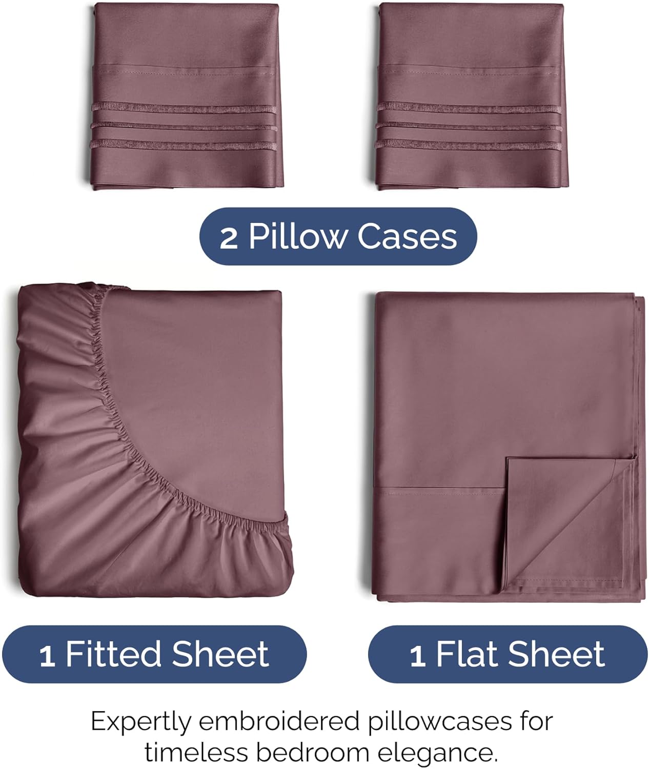 King Size 4 Piece Sheet Set - Extra Soft, Breathable & Cooling Sheets - Hotel Luxury Durable Bed Sheets for Women & Men - Deep Pockets, Easy-Fit & Wrinkle-Free Sheets - Cool Plum Oeko-Tex Bed Sheets