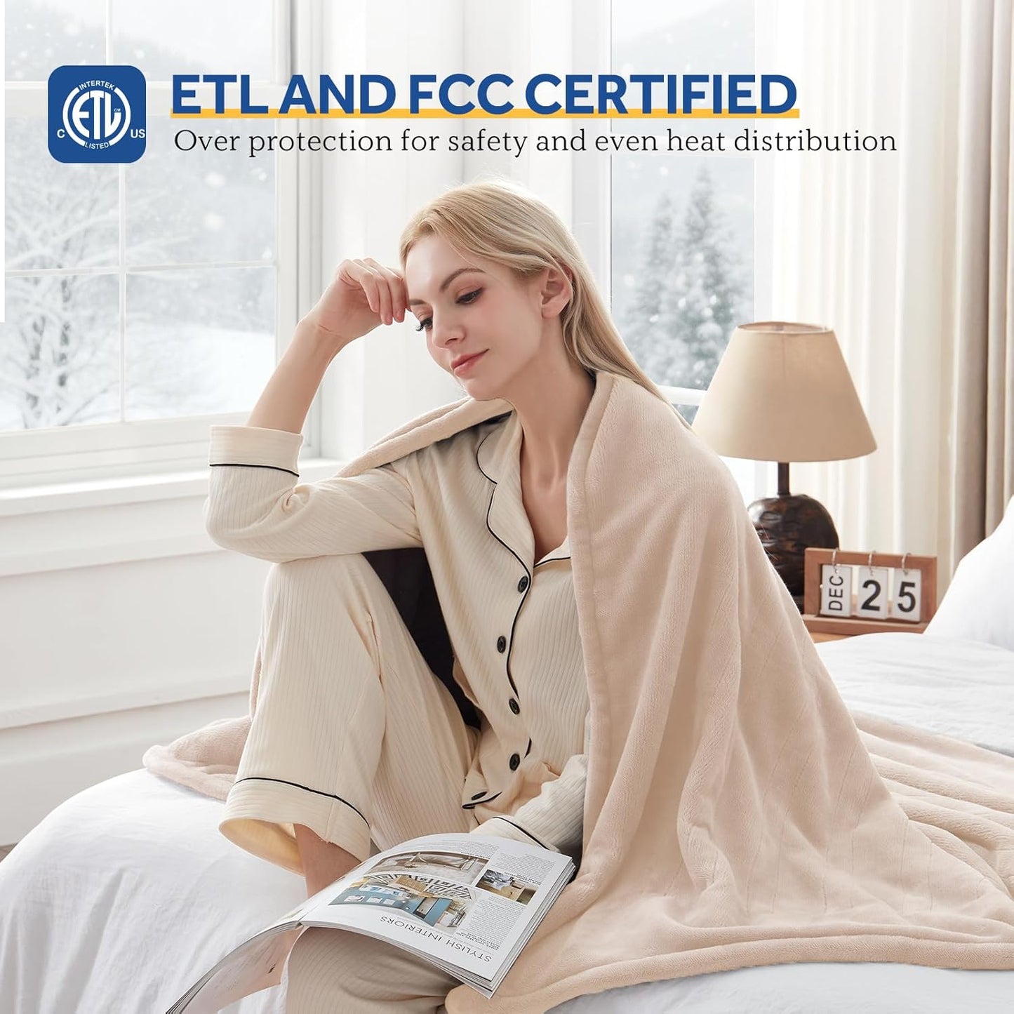 Sealy Heated Blanket Electric Queen Size 84"x90", Soft Double Flannel Electric Blanket with 10 Heat Levels & 1-12 Hours Auto Shut Off, Machine Washable, Even Heat Distribution, Beige