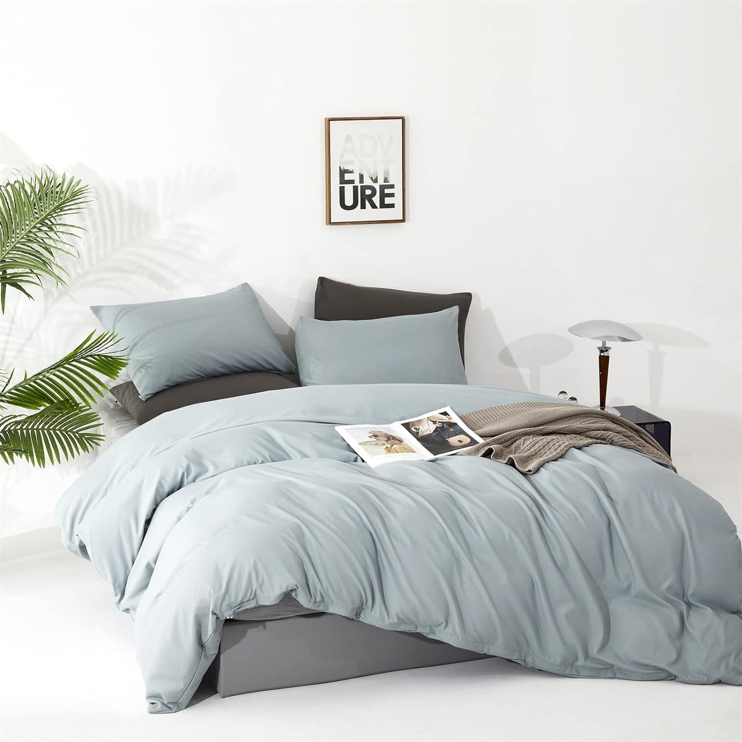 Cottonight Blue Comforter Set Bedding Set Solid Dusty Blue Blanket Quilts Modern Classic Soft Breathable Simple 3 Piece Women Men Comforter Set for Full Bed Teens Kids
