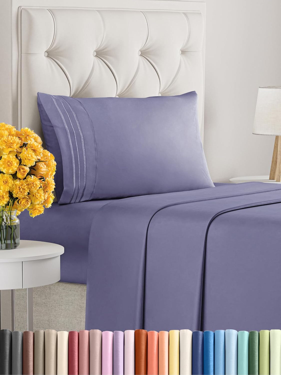 Twin Size 3 Piece Sheet Set - Extra Soft, Breathable & Cooling - Hotel Luxury Durable Bed Sheets for Women & Men - Deep Pockets, Easy-Fit & Wrinkle-Free - French Violet Oeko-Tex