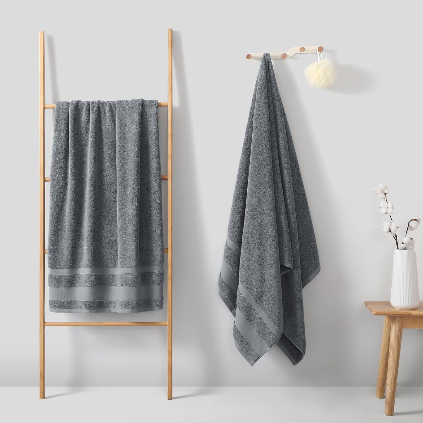 REDKISS 100% Cotton Bath Towels Set of 2, Extra Large Bath Sheets 35 X 70 Inches, 800 GSM, Quick Dry, Ultra Soft & Super Absorbent Bathroom Towel Sets for Bathroom, Gym, Spa, Pool & Hotel, Grey