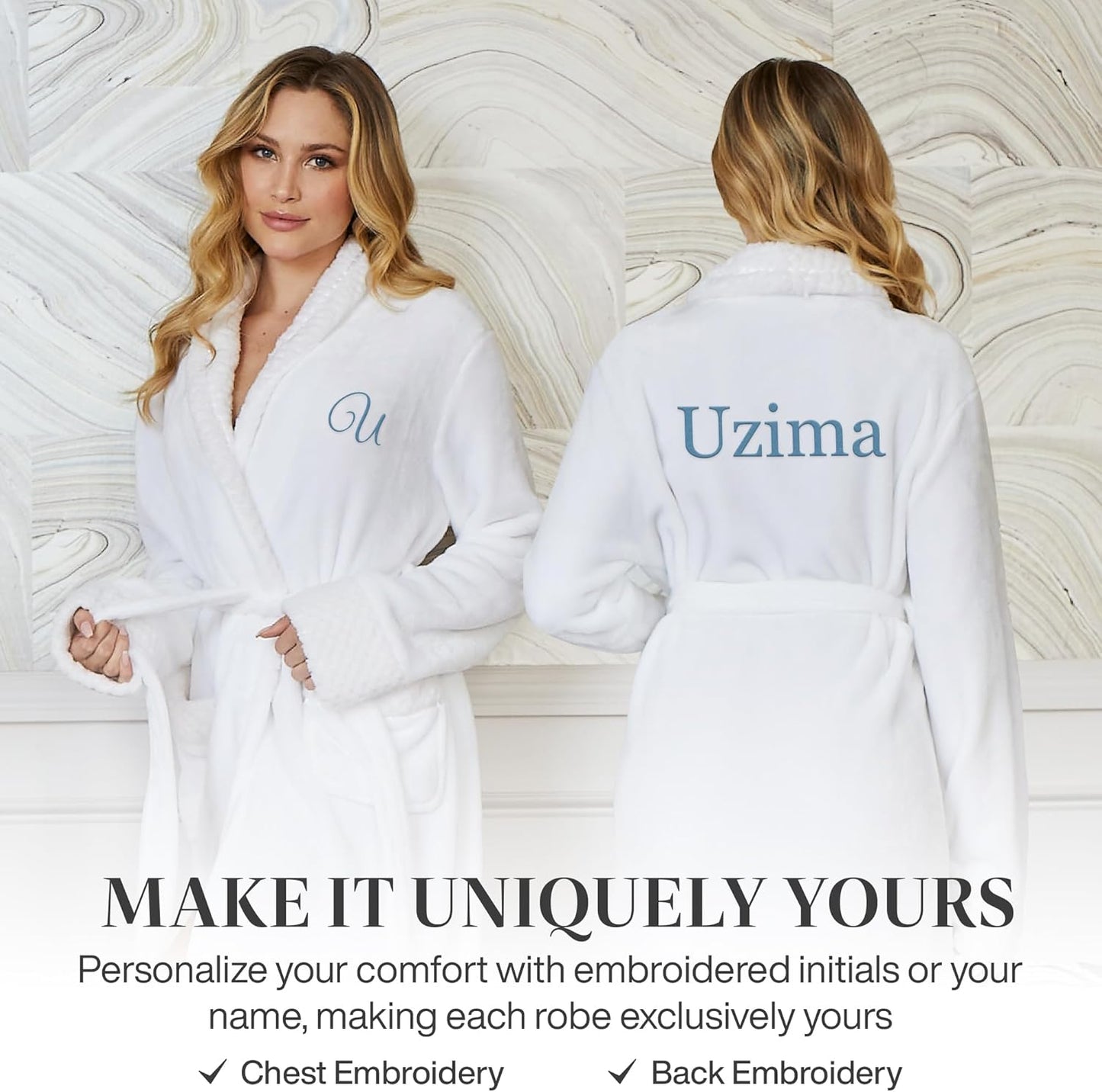Lotus Linen Plush Robes for Women - Soft Bathrobe, Custom Monogram, Warm Fleece Robe with Pockets