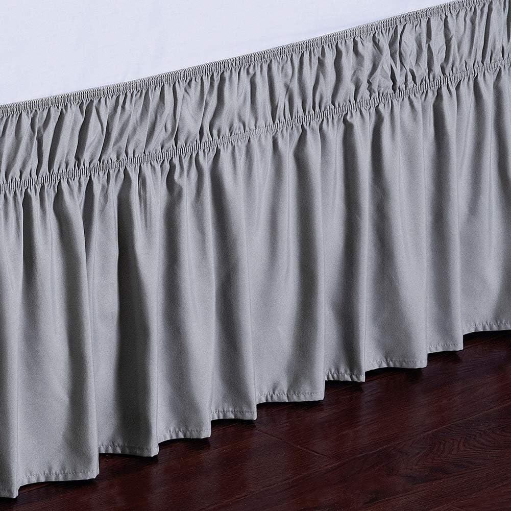 MEILA Wrap Around Bed Skirt Three Fabric Sides Elastic Dust Ruffled 18 Inch Tailored Drop,Easy to Install Fade Resistant-Grey, Twin/Full