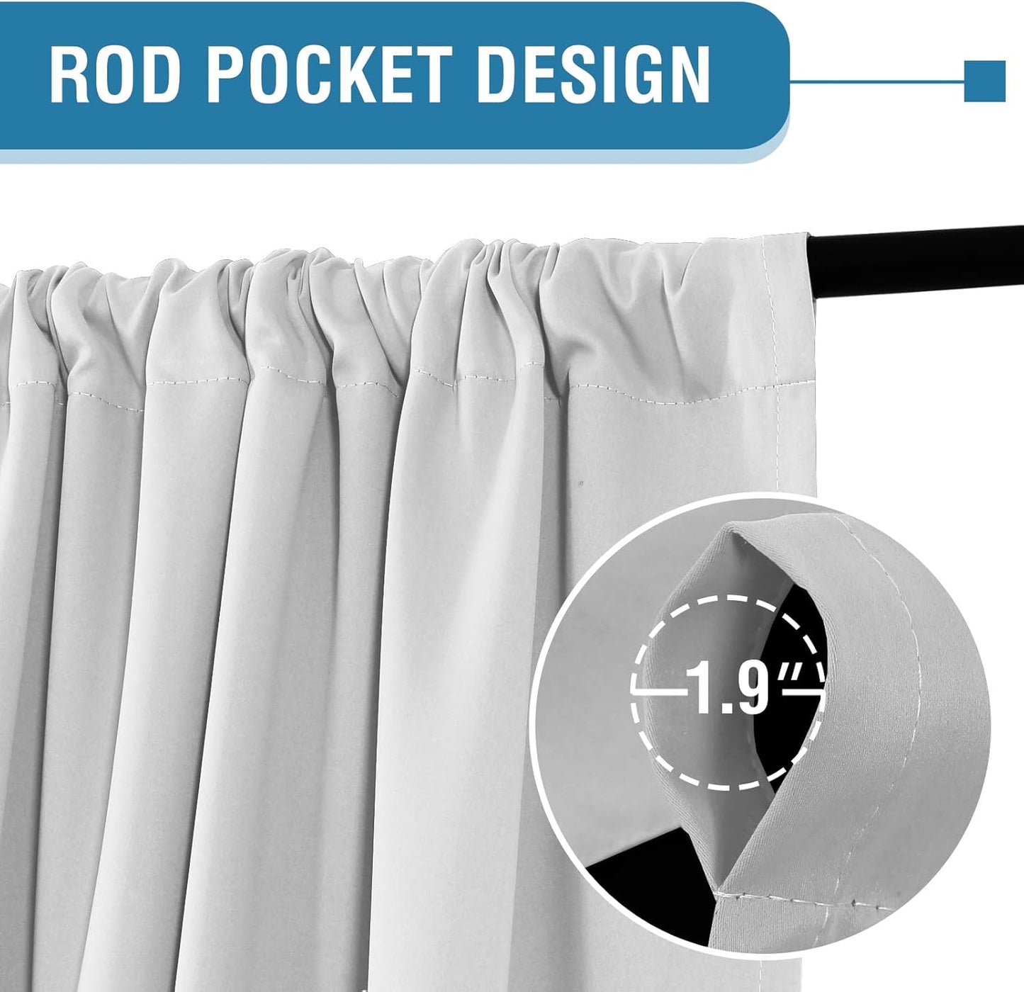 H.VERSAILTEX 100% Blackout Curtains for Bedroom Thermal Insulated Blackout Curtains 63 Inches Long Rod Pocket Window Drapes for Living Room with Black Liner 2 Panels Set, Bleached White