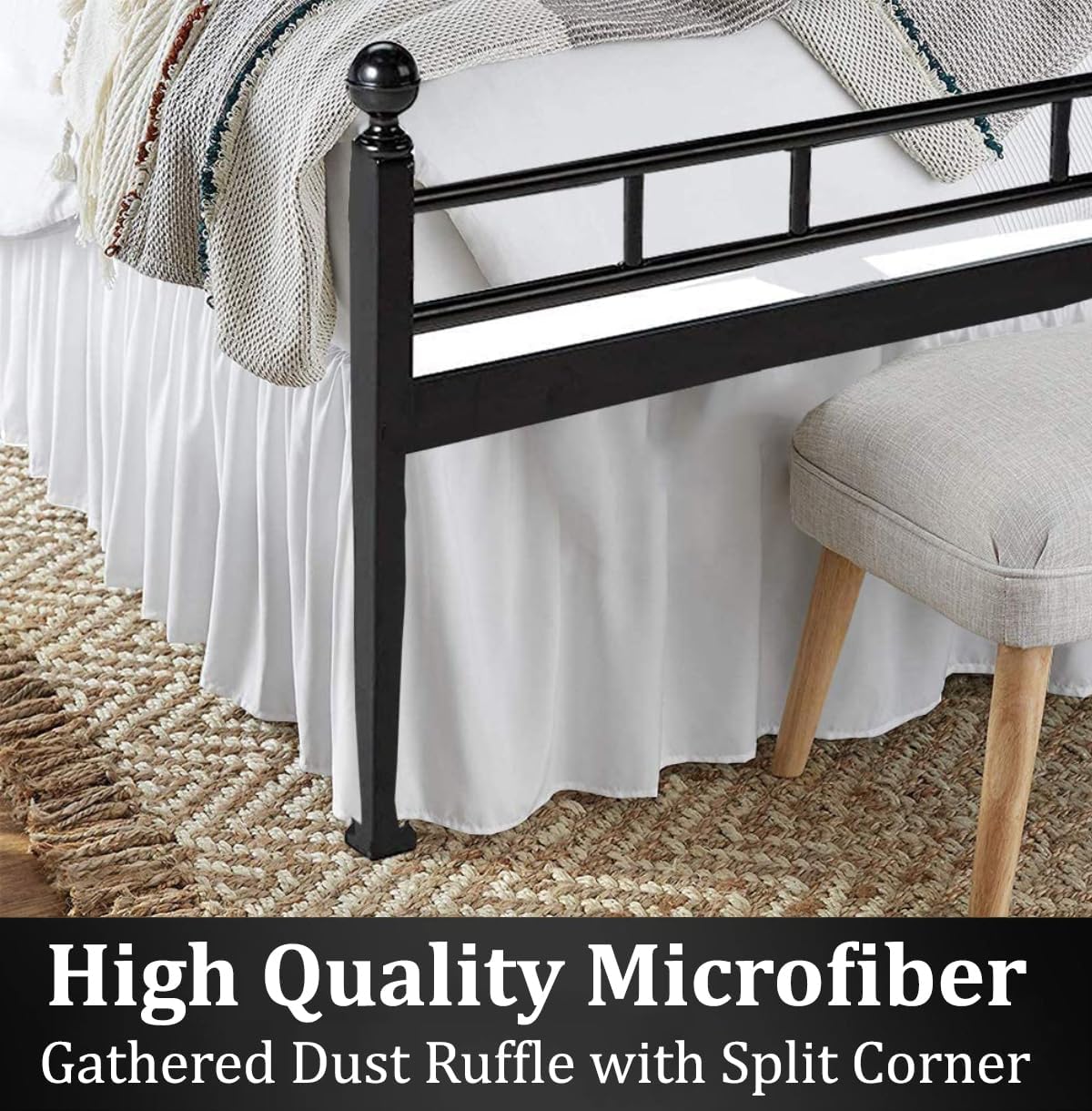 Ruffled Bed Skirt with Split Corners, White, Full 21 Inch Drop Bedskirt, Hotel Quality Brushed Microfiber Wrinkle Free Dust Ruffle Bed Skirt Full Size