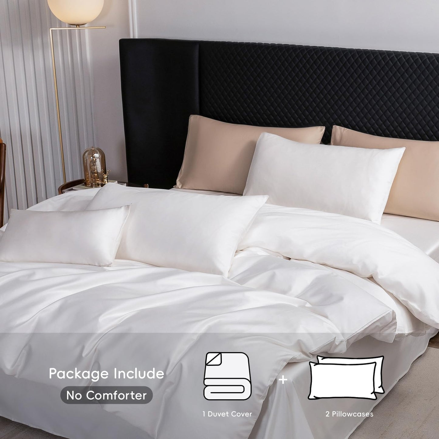MooMee Duvet Cover Set 100% Extra Long Staple Cotton 600 Thread Count Silky Sateen Smooth Luxury Soft Breathable Durable Hotel Quality Bedding, 3 Pieces (White,California King 104"x98")