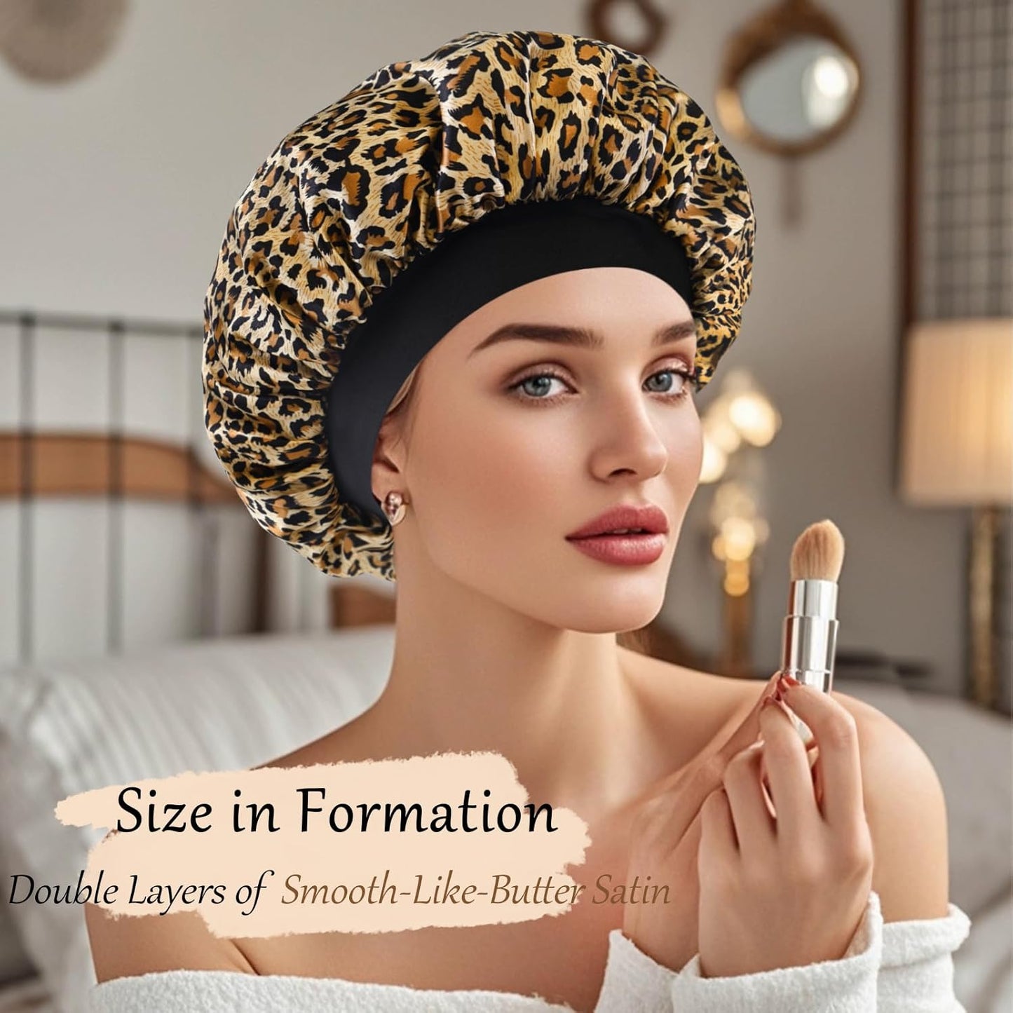 Satin Silk Bonnet for Sleeping, Soft Satin Lined Hair Bonnet for Women, Double Layer Sleep Nightcap