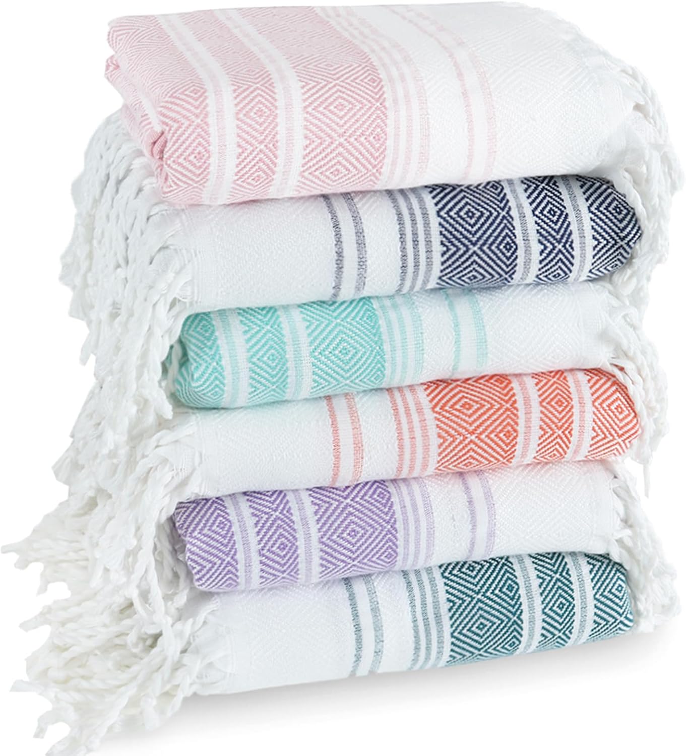 6 Pack Cotton Turkish Beach Towel Lightweight Thin Travel Vacation Essentials Oversized XL Towels Set for Pool Swim Bath Camping Cruise Accessories Absorbent Quick Dry Sand Proof Bulk clearance