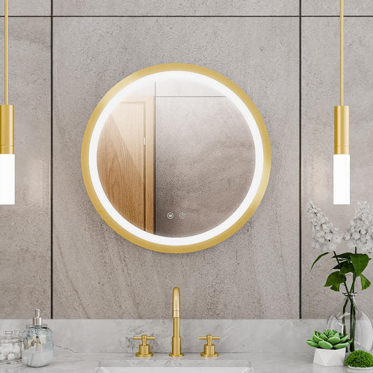 DreamLine Brilliance 24 in. H x 24 in. W Circular Light-up Mirror, Brushed Brass