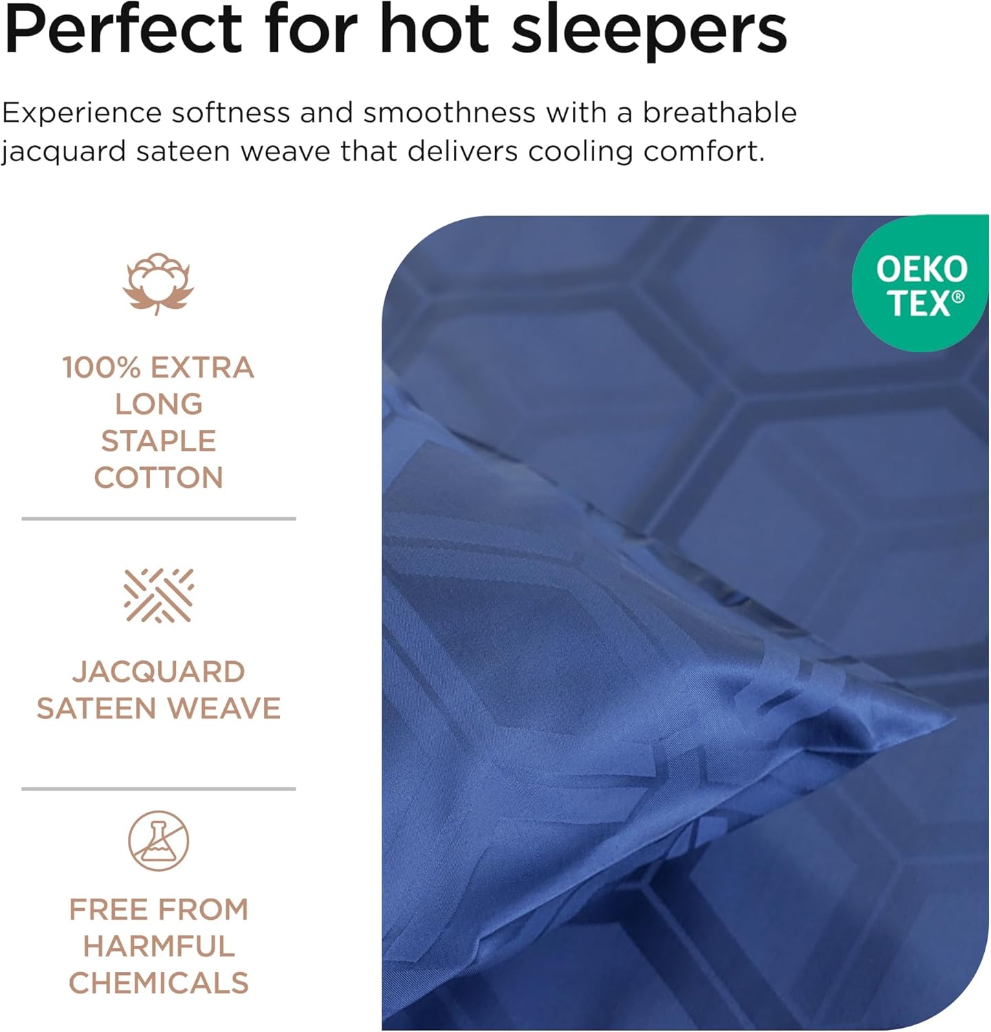 Threadmill 100% Cotton Sheets for Queen Size Bed - 600 Thread Count Queen Bed Sheets Set with 16” Deep Pocket - Jacquard Sateen Weave 4-Piece Bedding Set with Cooling Effect, Folkstone Blue