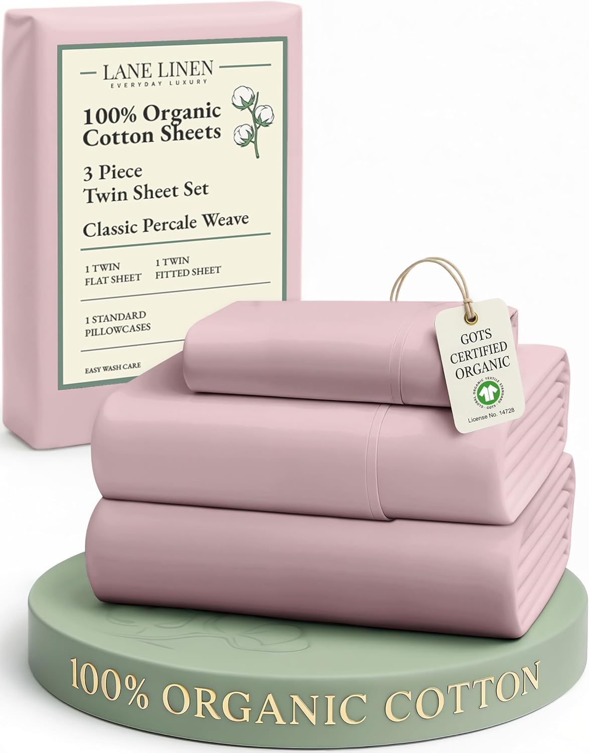 LANE LINEN Eco Friendly 100% Organic Cotton Twin Sheet Set, Hotel Quality Premium Bedding Sheets & Pillowcases Set Twin Size, Soft & Comfy Percale Sheets, Machine Wash Bed Sheets- Sepia Rose