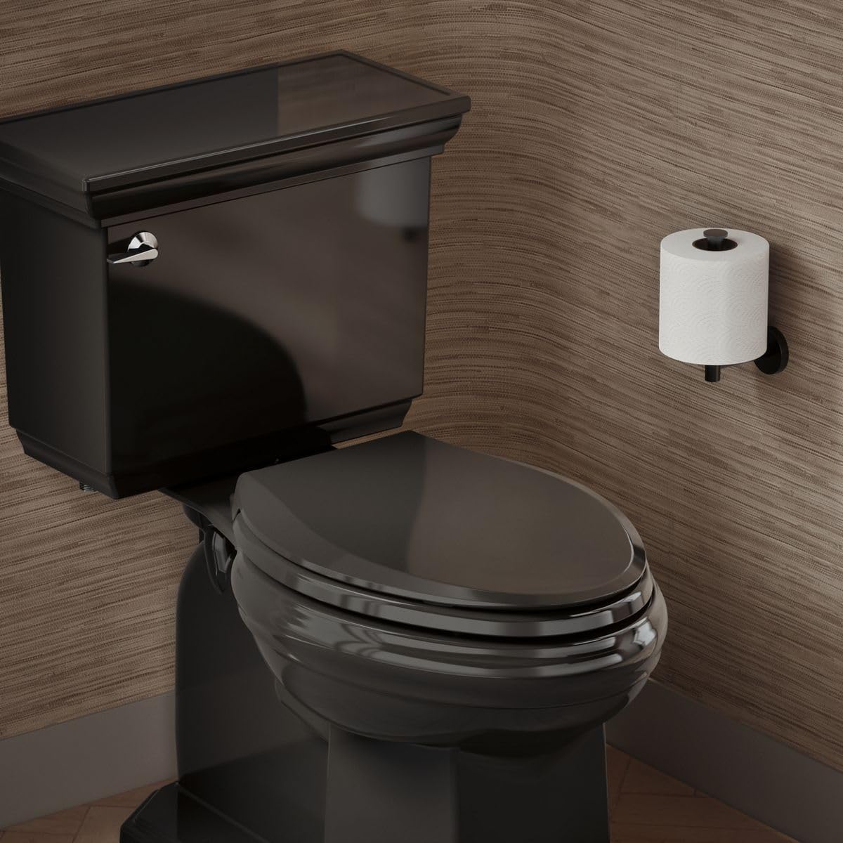 KOHLER 4636-RL-7 Cachet ReadyLatch Elongated Toilet Seat Slow Close, Soft Close Toilet Seat Quiet Lid, Contoured Grip-Tight Bumpers Installation Hardware, Apartment Essentials, Black