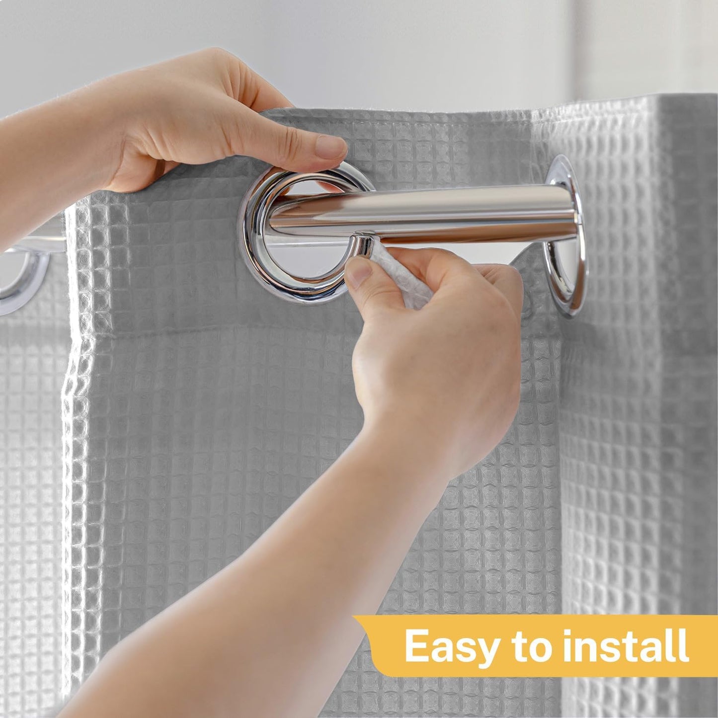 River Dream 86" Extra Long No Hooks Shower Curtain with Snap in Liner, Waffle Weave Cotton Blend,Hotel Quality,Black,71Wx86L