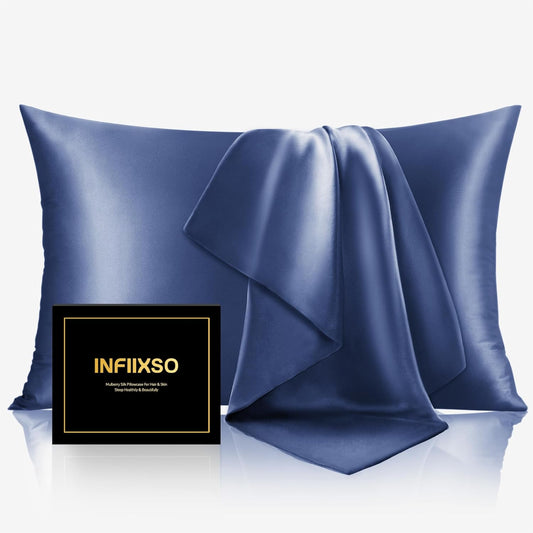 INFIIXSO Mulberry Silk Pillow Case King Size, Silk Pillowcase with Hidden Zipper 20"x36", Extraordinary Smooth and Soft Pillow Cases for Hair and Skin(Navy, 1 Pack)