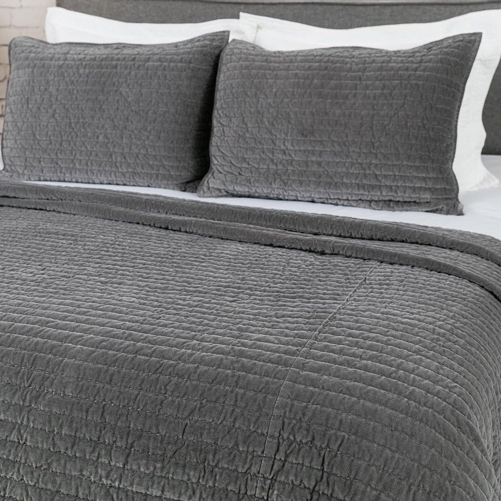 ELEGANT LIFE HOME Velvet Quilt Oversized King Reversible Royal Cotton Velvet Pic-Stitch Bedding Quilt - King Size - 108'' x 92'', Grey