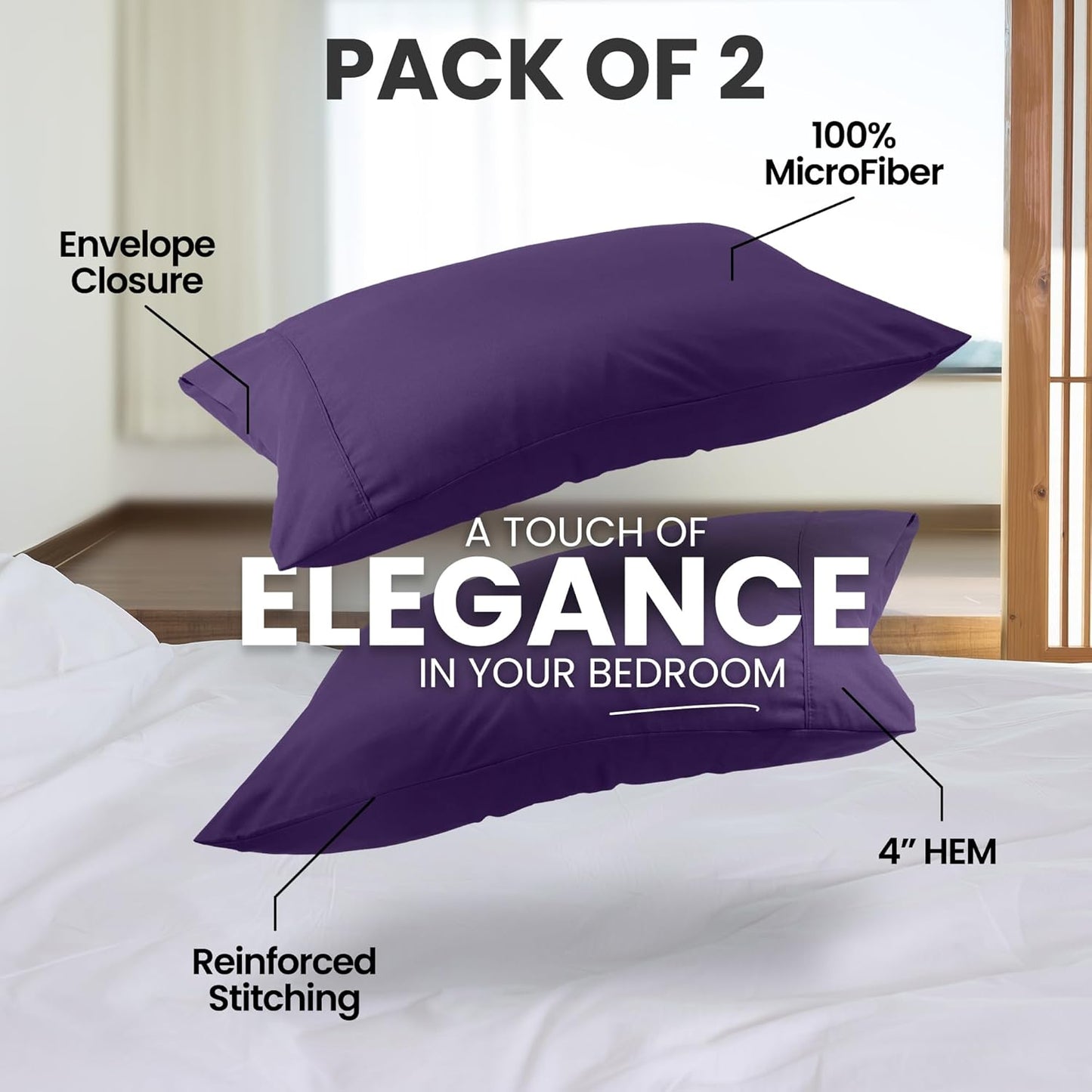 Pillow Covers by Utopia Bedding - Queen Size 2-Pack – Soft Brushed Microfiber – Perfect for Hospitals, Hotels, Guest Rooms – Oeko-TEX Certified, 20x30 Inches (Egg Plant)