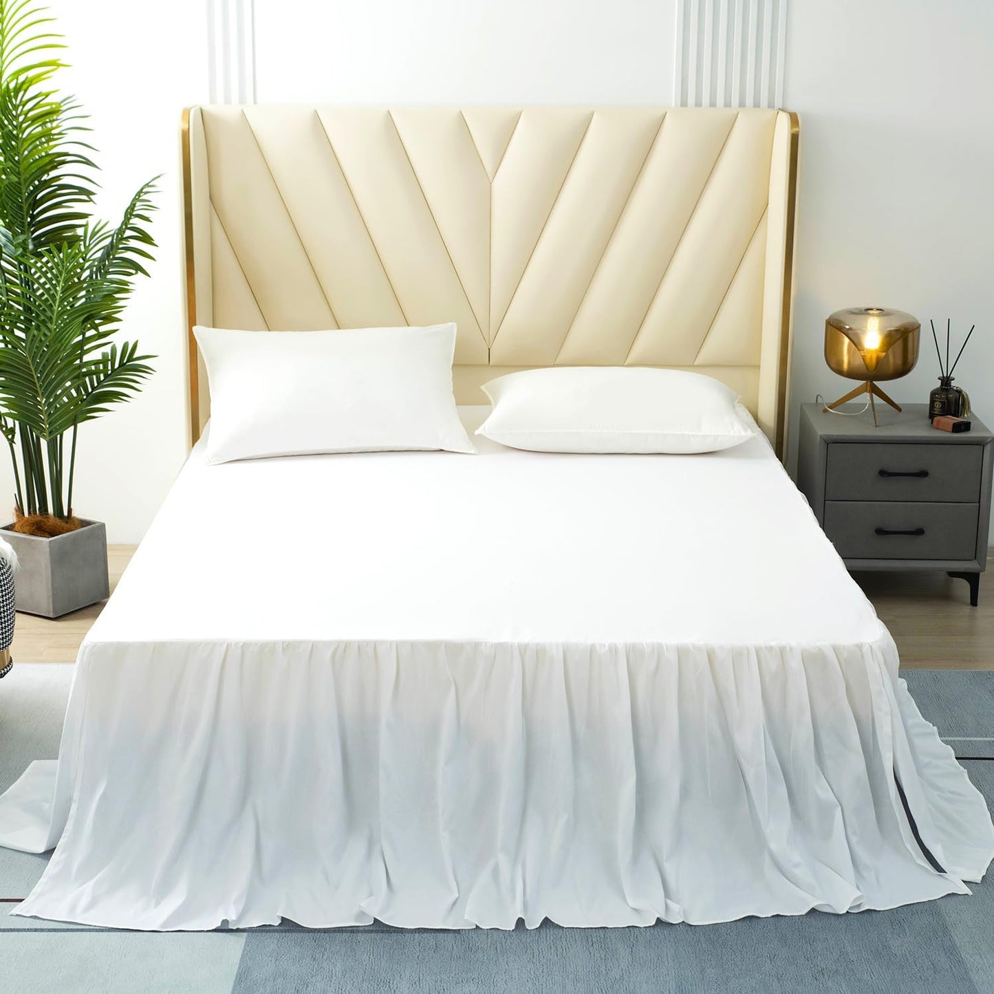 TSUTOMI Bed Skirt Twin Size Ruffled Bed Skirt with Split Corners, 22 Inch Drop Dust Ruffle Bed Skirts with Platform, Gathered Style, 100% Microfiber,White