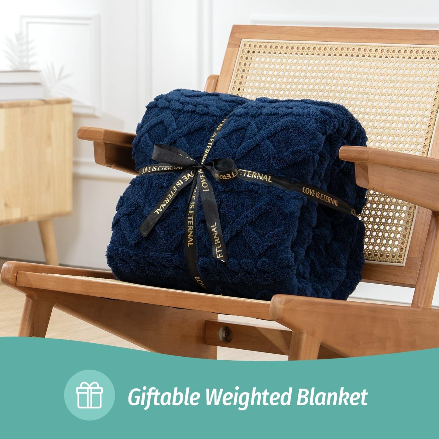 Wemore Weighted Blanket for Adults Twin Size 20 lbs, Dual Sided Soft Fuzzy Jacquard Sherpa Weighted Blankets for Sleeping, Cozy Fluffy Knitted Heavy Blanket for Couch Bed, Navy Blue, 60 x 80 inches