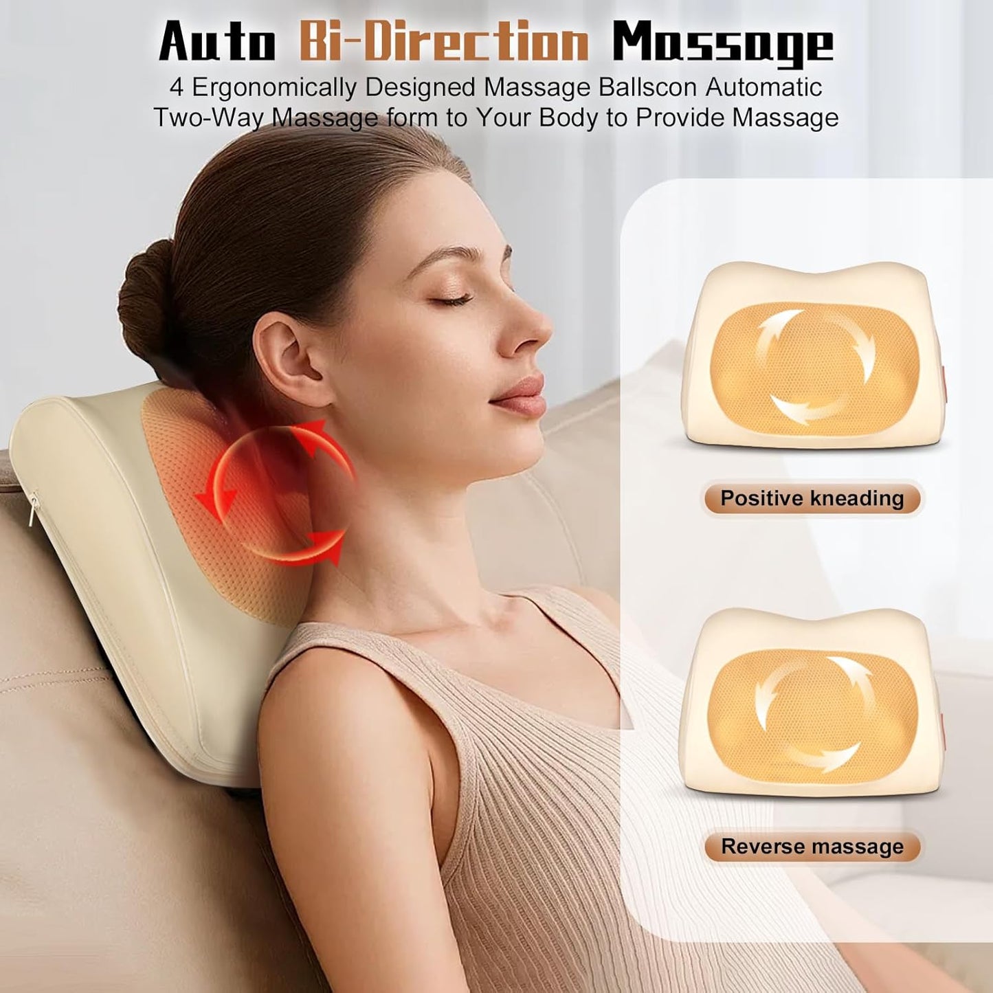 Shiatsu Back and Neck Massager with Heat,3D Electric Kneading Deep Tissue Massage Pillow for Muscle Pain Relief,Cordless Portable Massage for Neck,Shoulder,Leg,Back,Use for Home,Car,Office,Travel