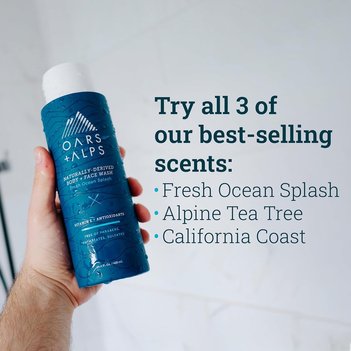 Oars + Alps Body Wash for Men, Mens Body Wash with Vitamin E and Antioxidants, Moisturizing, Hydrating, Paraben & Sulfate Free Cleanser, Variety Set, 3pk