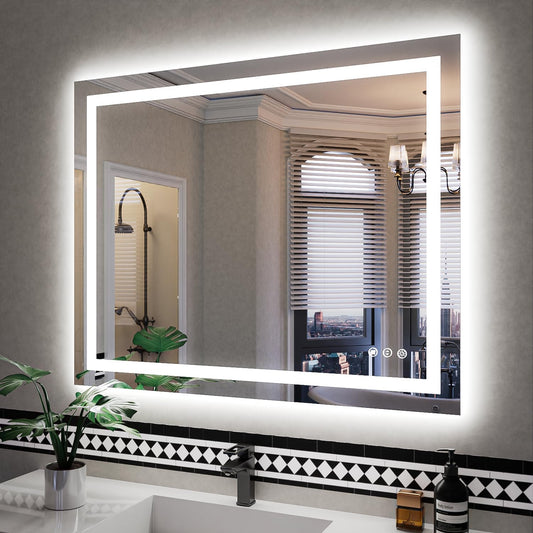 ISKM 40'' x 32'' LED Mirror for Bathroom Lighted Vanity Mirror for Wall Front Lights + Backlit LED Bathroom Mirror Anti-Fog Tempered Glass ETL Listed