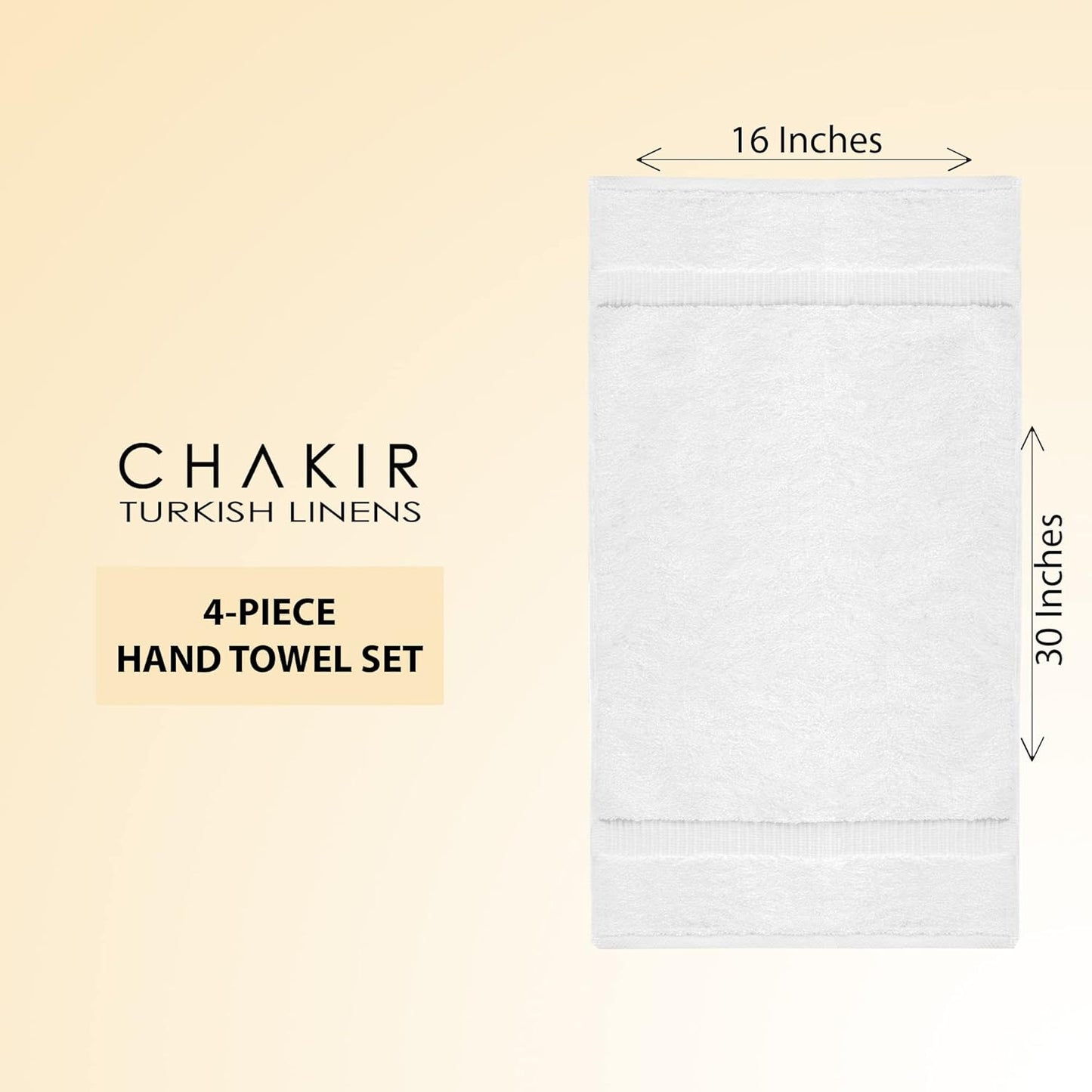 Chakir Turkish Linens 100% Cotton Premium Turkish Towels for Bathroom | 16'' x 30'' (4-Piece Hand Towel, White)