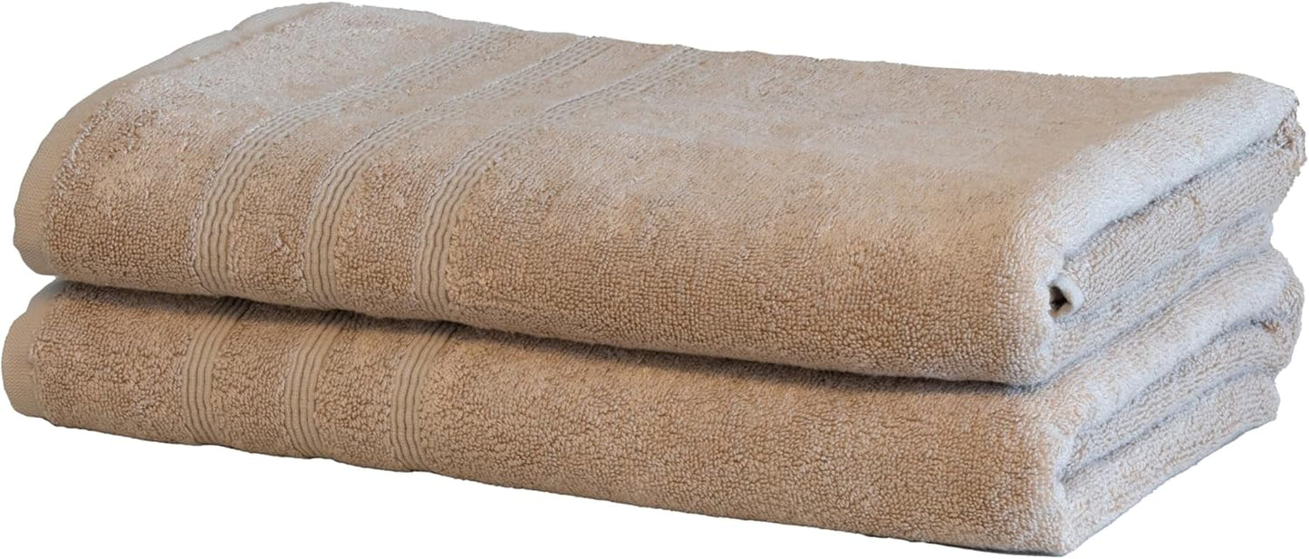 Mosobam Luxury Turkish Set of 2 Bath Towels 30X58 Light Taupe Oversize 700 GSM Bamboo Viscose & Aegean Turkish Combed Cotton