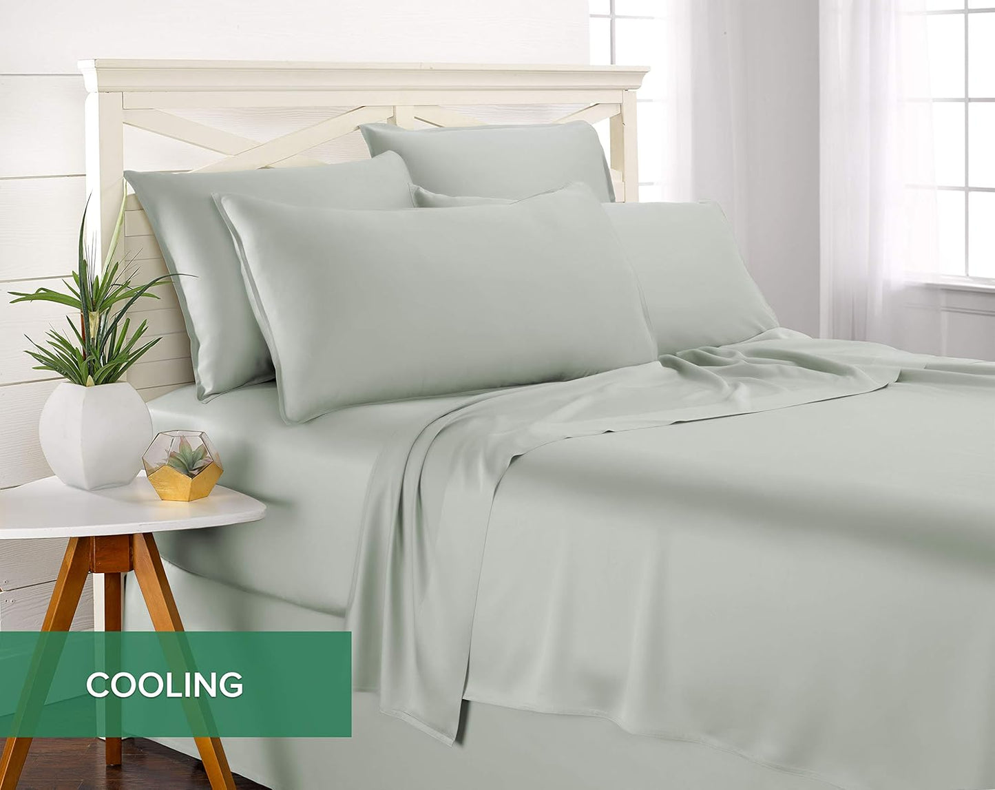Queen Sheets by Pure Bamboo, Genuine 100% Organic Viscose Derived from Bamboo Bed Sheet Set, Luxuriously Soft & Cooling, Double Stitching, Lifetime Quality Promise (Queen, Sea Glass)