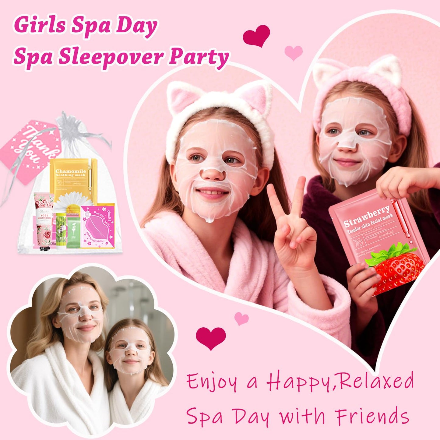 100 PCS Spa Party Supplies for Girls, Spa Party Favors Gifts Set Include Face Masks Skincare, Hand Cream, Lip Balm, Eye Mask, Lip Mask, Hair Ties, Sleepover Slumber Birthday Spa Party Supplies Kit
