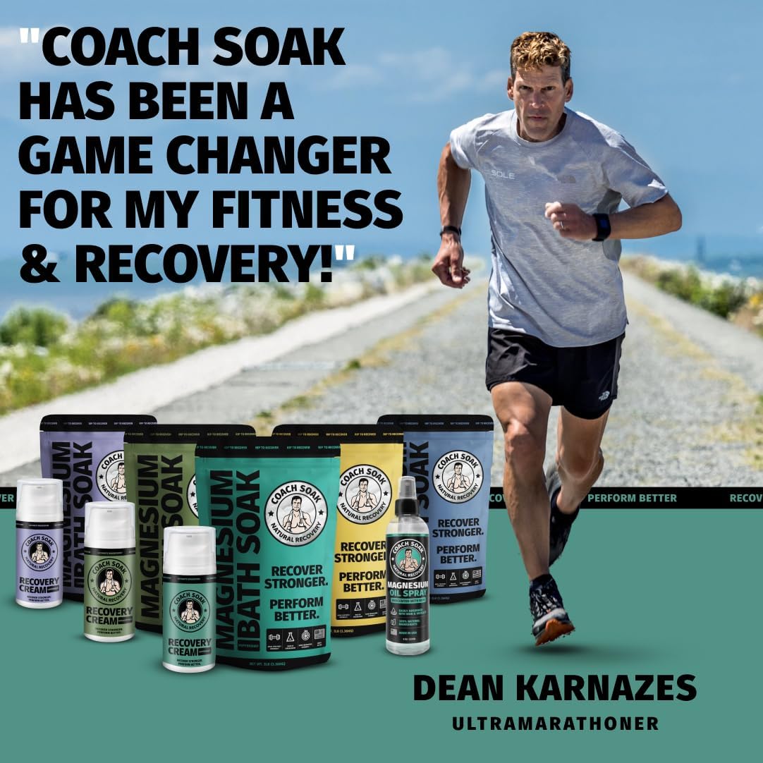 Coach Soak Lavender Flakes Bath Soak and Magnesium Oil Spray with MSM - Fast-Absorbing Recovery Bath Salts with Dead Sea Minerals and Essential Oil and 8oz Magnesium Chloride Topical Spray