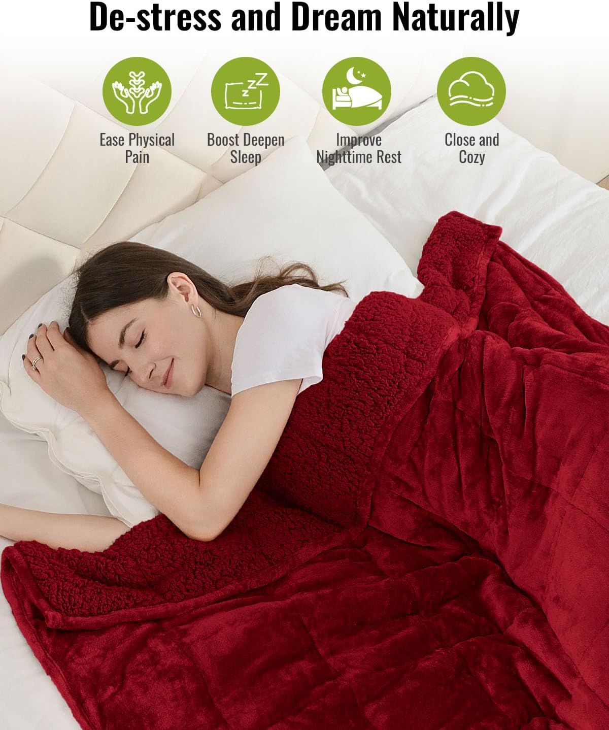 Uttermara Sherpa Fleece Weighted Blanket 15 lbs for Adult, Unicolor Ultra-Soft Fleece and Sherpa, Dual Sided Cozy Plush Blanket for Sofa Bed, 60 x 80 inches, Red