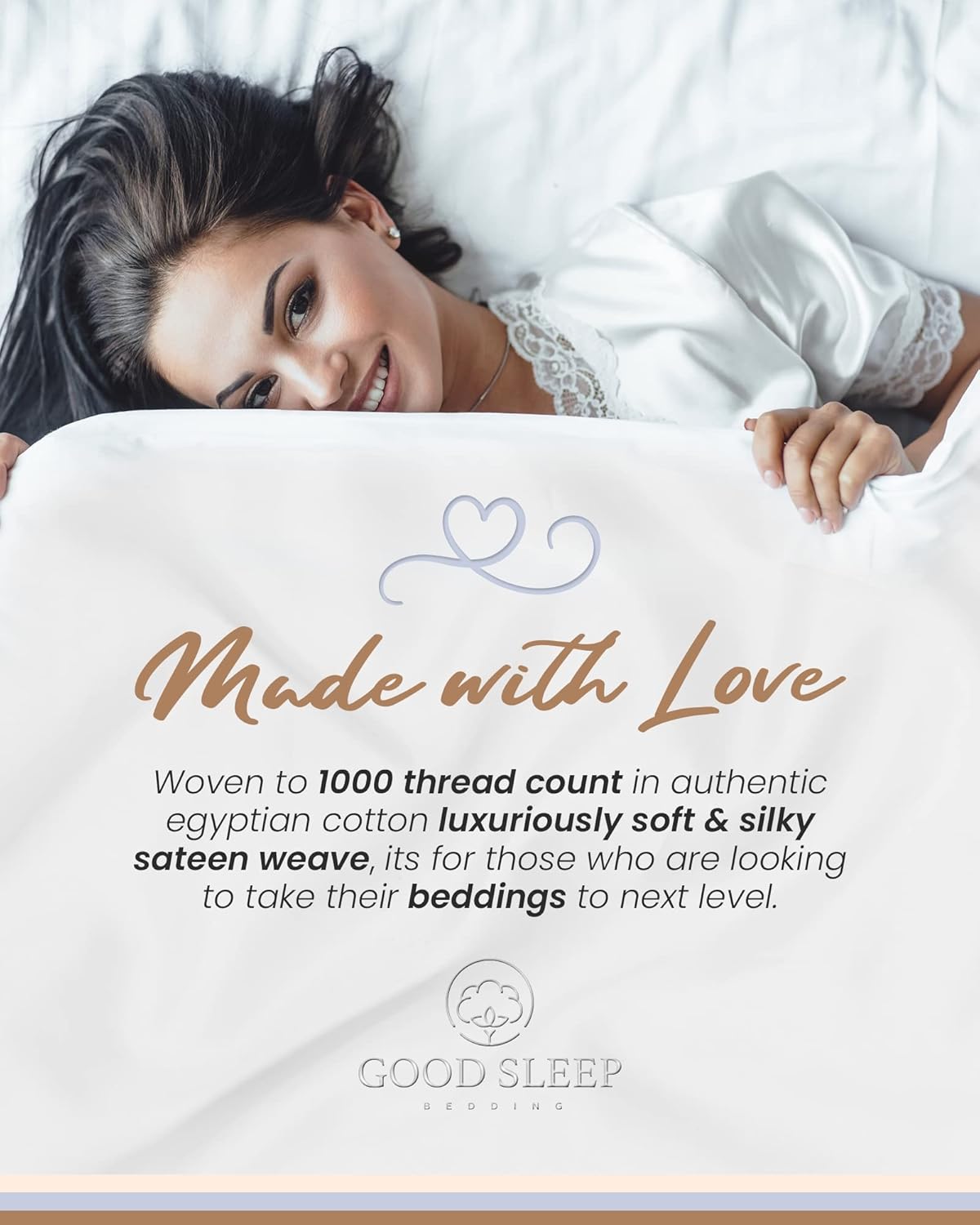 Good Sleep Bedding 100% Egyptian Cotton Sheets Queen Size - 4 Pc Queen Sheet Set, Sateen Weave, Bed Sheets, 16" Deep Pocket Sheets - White
