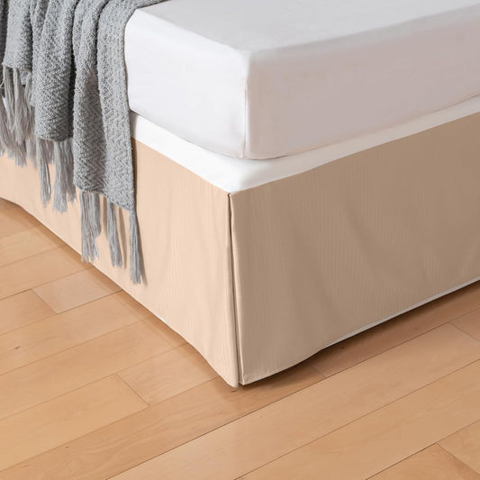 Full Bed Skirt, Grid Plaid Soft Quadruple Pleated Ruffle Bed Skirt, Tailored Dust Ruffle 14 Inch Drop Easy Fit, Machine Washable (Beige)